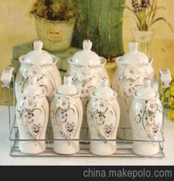 厂家直销 陶瓷工艺品 创意礼品 摆件 高档厨房调味瓶八件套 陶瓷工艺品