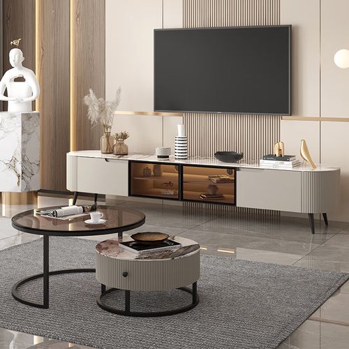 家具意式极简岩板电视柜茶几组合客厅家用现代简约小户型 图片浅灰色